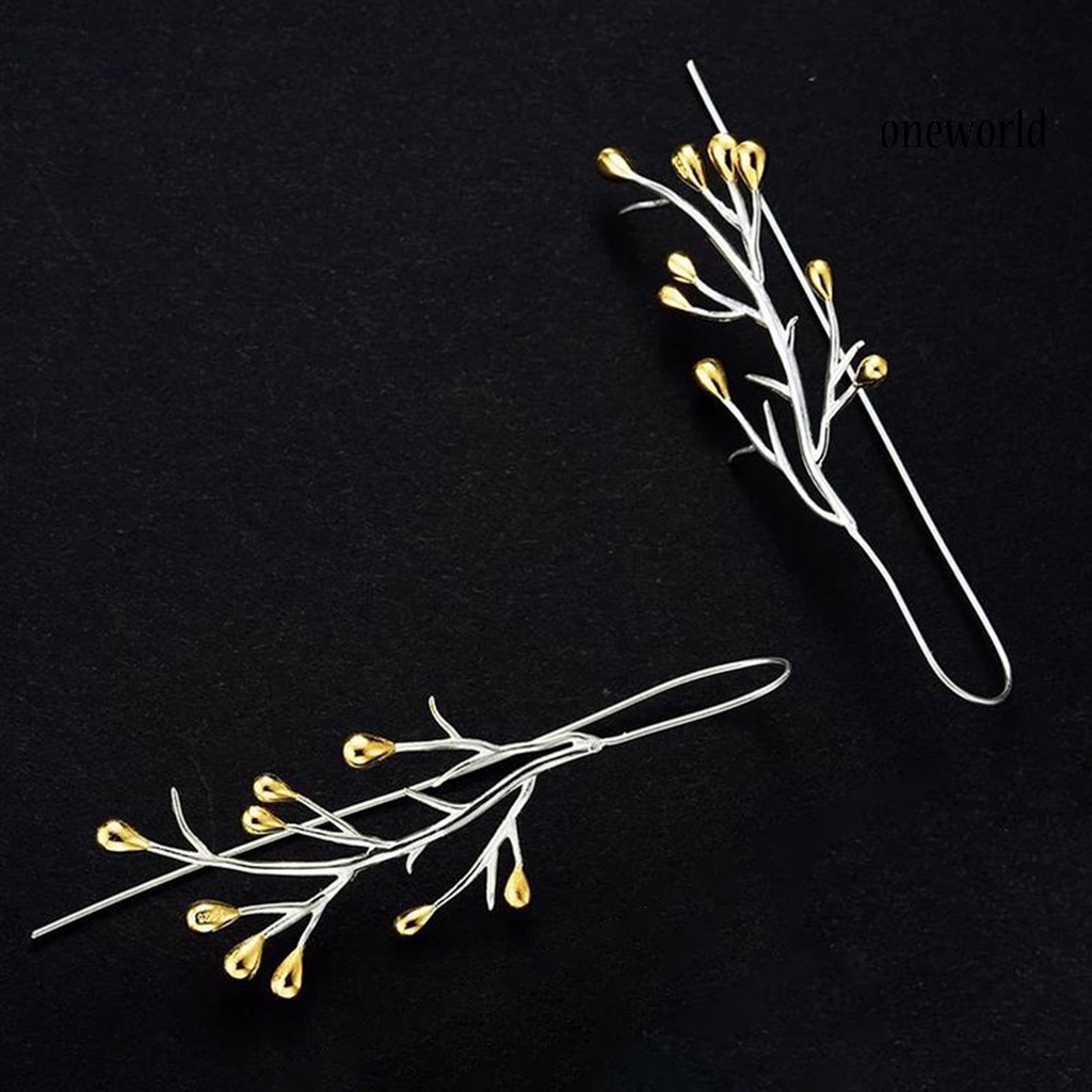 OW@ 1 Pair Ear Line Earrings Branches Shape Elegant Women All Match Long Drop Earrings for Dating