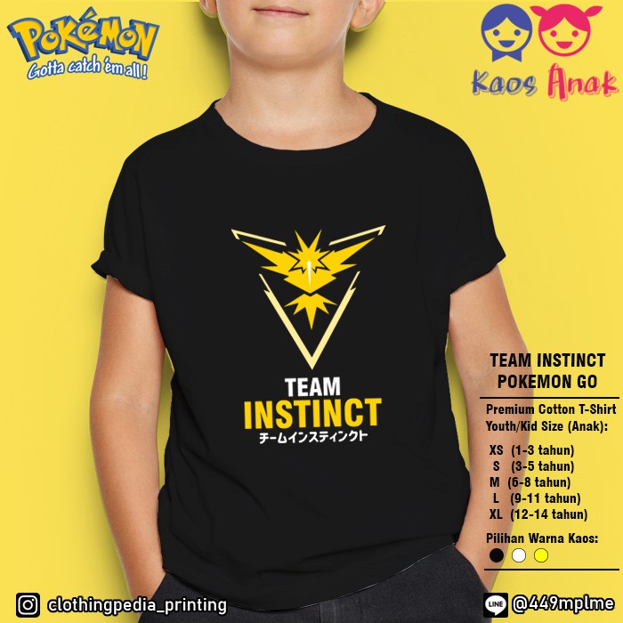 Kaos Baju Anak Team Instinct Yellow Zapdos Pokemon Go Gym Kid T-Shirt