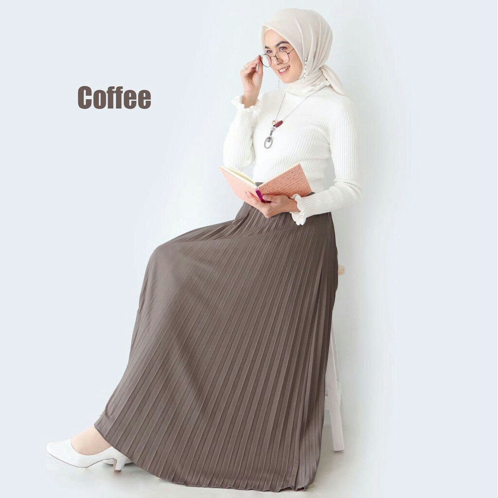 Rok Plisket - Rok  Wanita Bahan Premium ( Varian 1 )-COFFEE