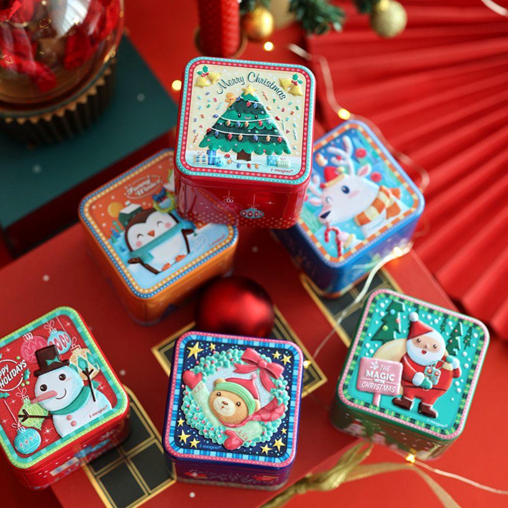 Solighter Tin Box 3D Relief Candy Organizer Dekorasi Natal Snowman Baking Christmas Gift Box