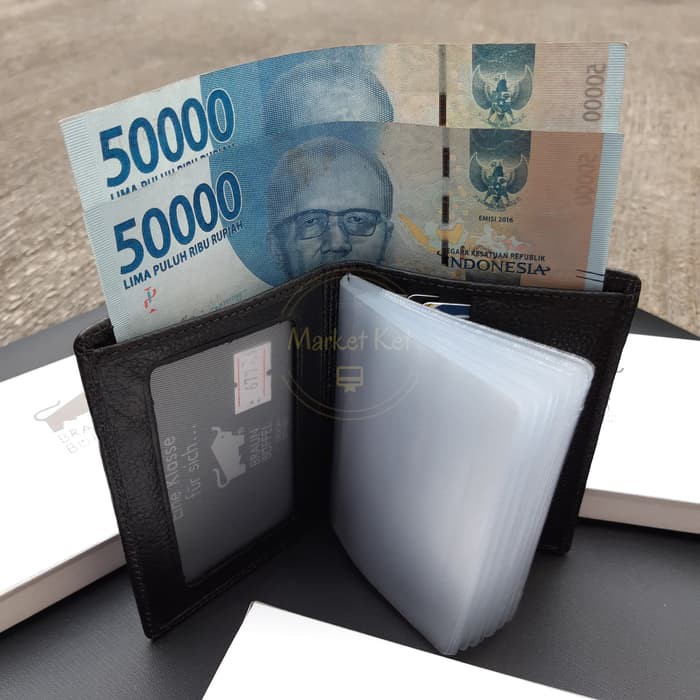 Dompet Kartu Kulit Asli Slot Banyak Plastik Bening Transparan Motif
