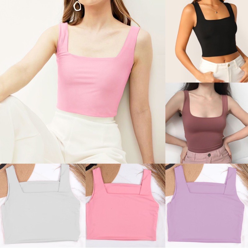 COD HOLLA SQUARE TANK TOP CROP (tidak full panjang, medium ya,korean tank top,double layer)