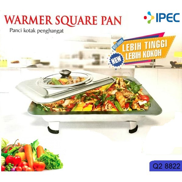 Warmer Square pan Panci Penghangat Tudung Saji Panci Kotak Wadah Saji Prasmanan Stainless Steel 8822/4622