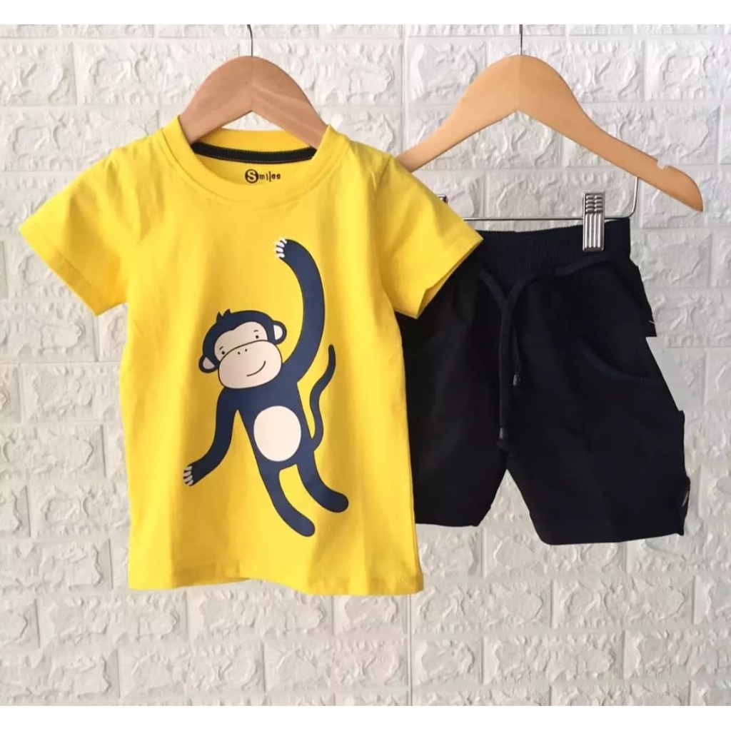 SETELAN CROSS KIDS SETELAN ANAK LAKI LAKI SETELAN ANAK PEREMPUAN MOTIF MONKEY 1-5 TAHUN SETELAN ANAK