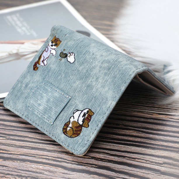 DOMPET WANITA KULIT KUCING BIRU KECIL WA033B2 FELICIA FASHION IMPORT MURAH MOTIF DENIM ABG BATAM ORI