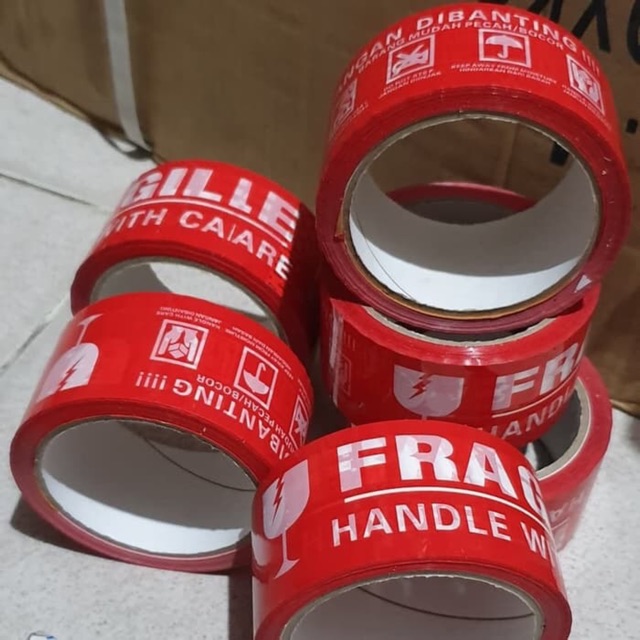 SUPER MURAH !! LAKBAN FRAGILE MERAH SUPER SALE 2 INCH 48 MM 50Y GROSIR