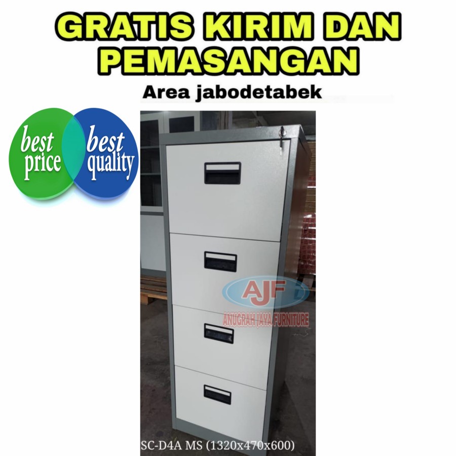 Filing Cabinet 4 Laci / Rak Arsip / Lemari Arsip Besi / Rak Arsip Kantor / Rak Buku Besi / Tempat Pe