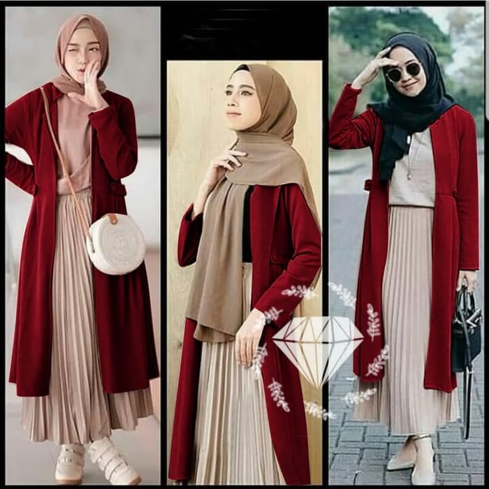 #Murah# Long Cardi Wanita Gisele Bahan Brukat Asli ❈❈ Kekinian T QC300 Jk.  Outer  Aurelia Maroon
