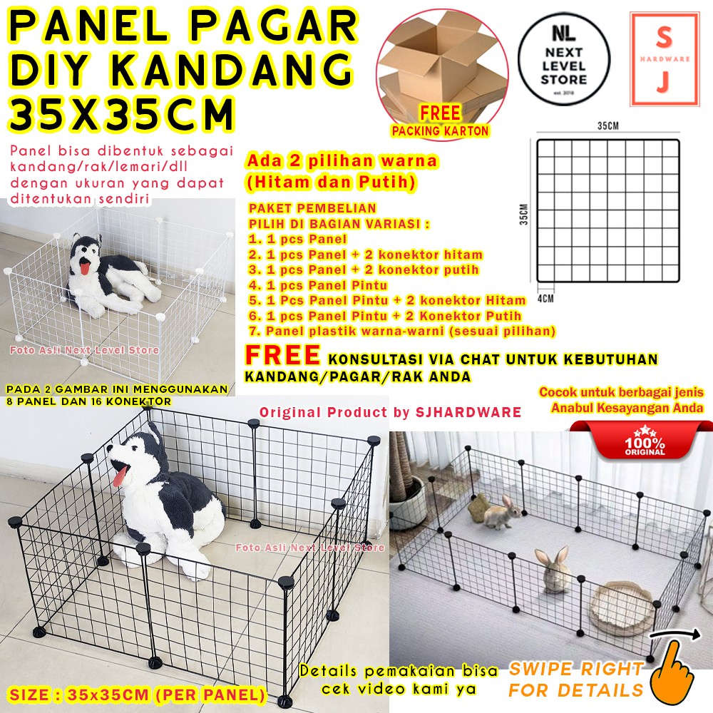 DIY Panel Pagar Kandang 35x35cm Anjing Kucing Kelinci Kura Lemari Rak Sepatu Tanaman - Pilih di VARIASI