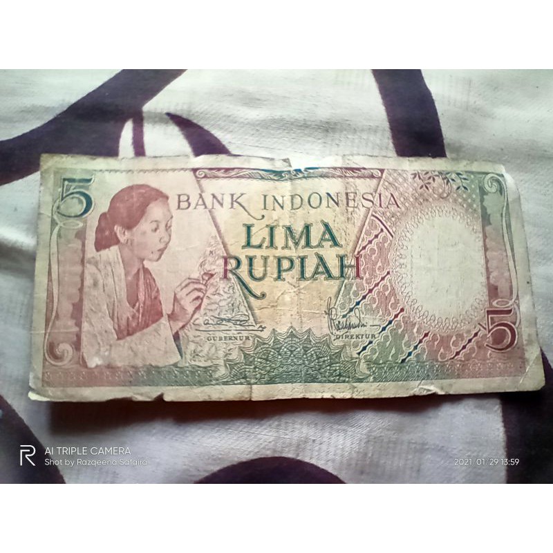 Uang Kertas Kuno Rp 5 , Lima Rupiah