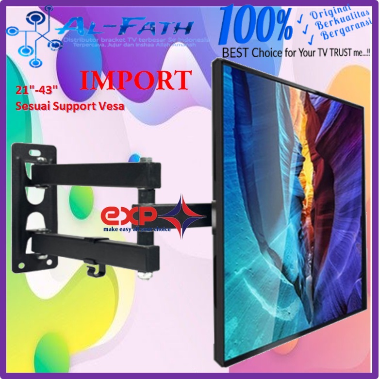 Bracket TV HISENSE 14 s/d 43 inch 6 ARAH FULL BESI SUPER KOKOH GARANSI 100% ORI