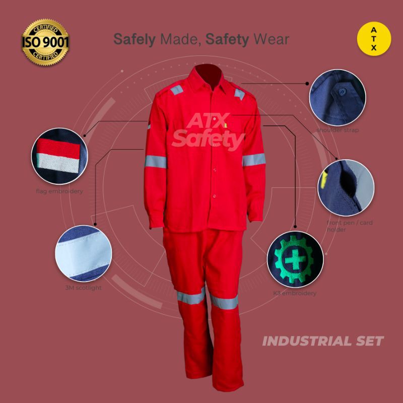 Wearpack safety Setelan Kerja baju + celana  merk ATX Merah