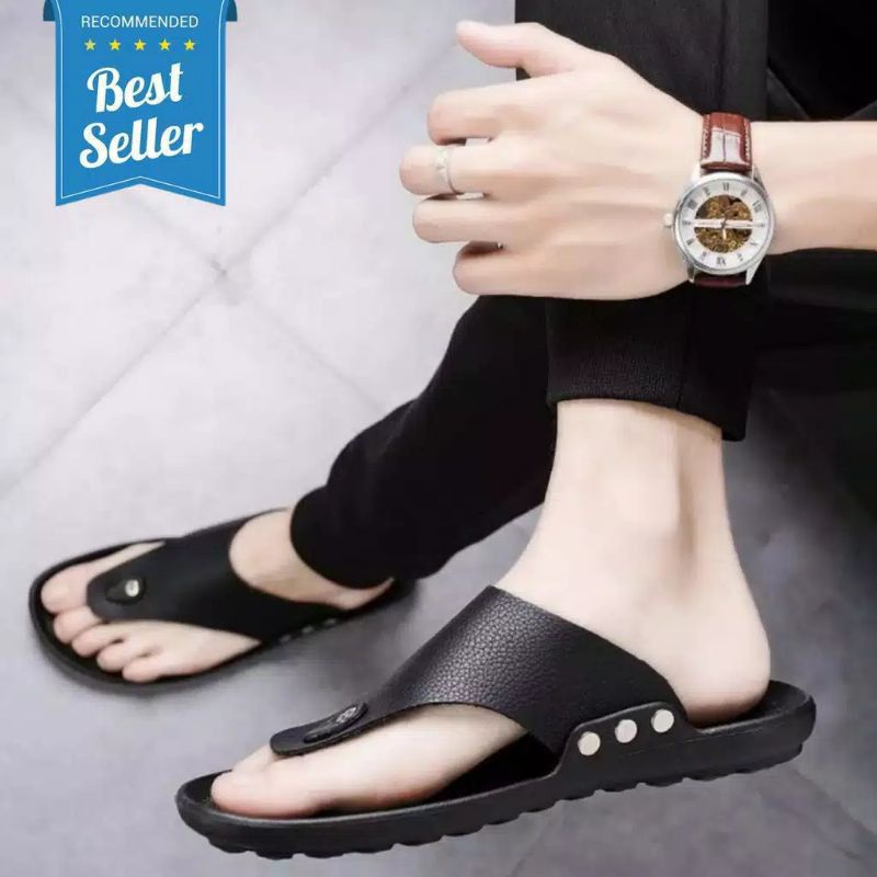 Sandal Jepit Pria New Tres Kulit Sintetis Premium Sendal Korea Cowok Sol Karet