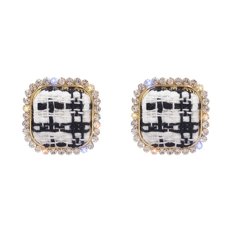 Anting Tusuk Motif Kotak-Kotak Hias Berlian Imitasi Ala Perancis Untuk Wanita