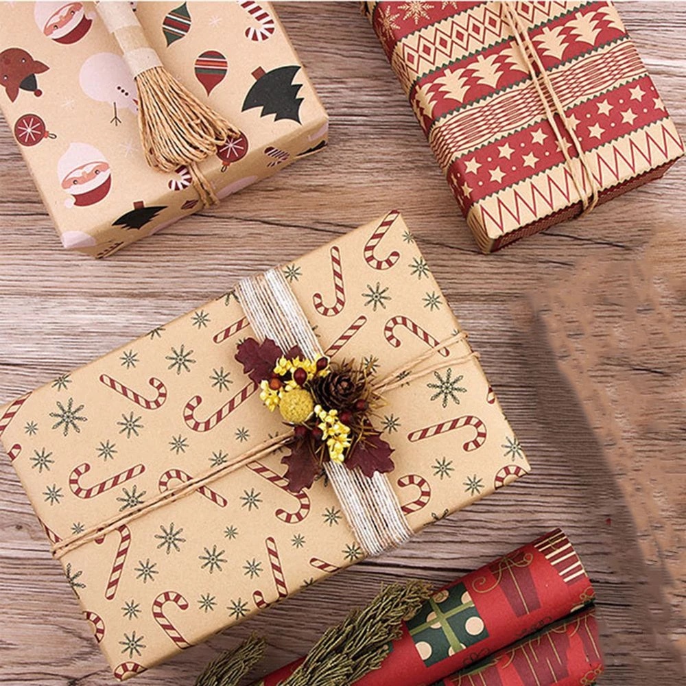 [ 70*50cm Christmas DIY Gift Box Kraft Wrapping Paper Decoration for Home New Year Christmas Festival Party ]