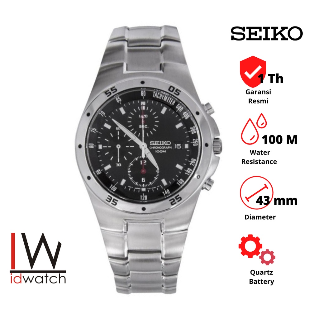 Seiko SND417P1 Chronograph Jam Tangan Pria Original SND417 Cowok Laki Strap Rantai Stainless Steel