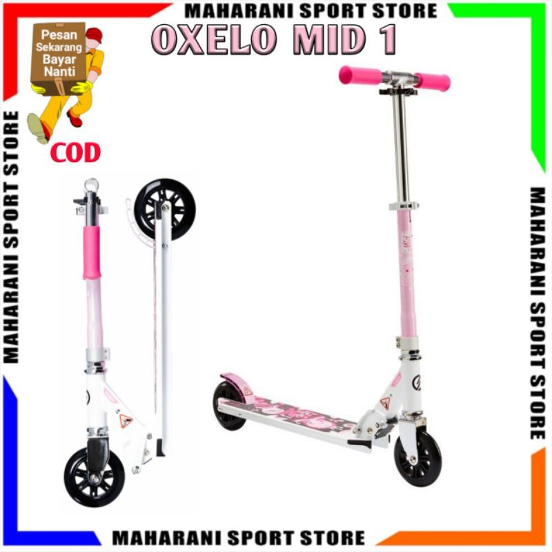 Skuter Anak Oxelo Mid 1 Kids Scooter - Warna Putih Pink