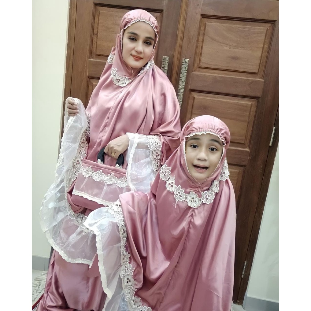 mukena couple ibu dan anak bahan maxsmara polos renda organdi original best seller