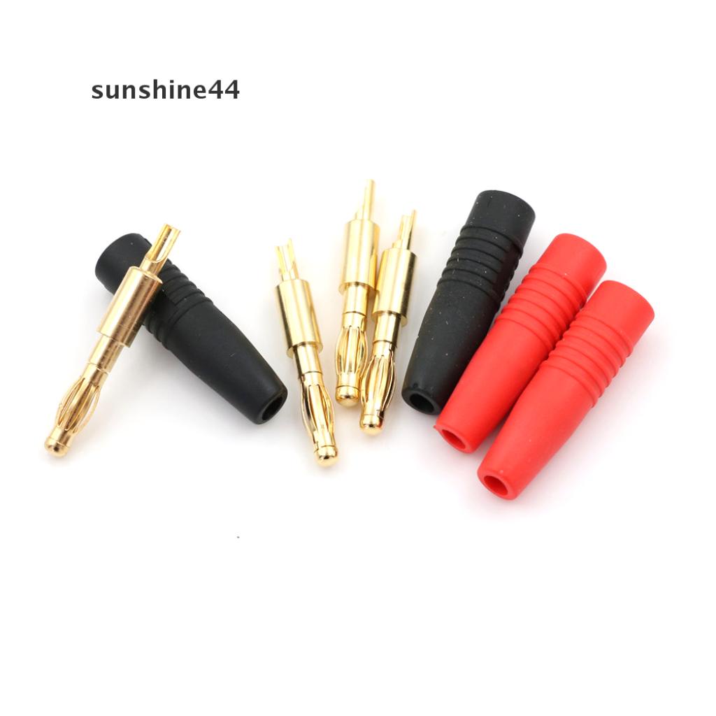 Sunshine 4pcs Plug Banana Male 4mm Bahan Tembaga Lapis Emas Untuk Konektor Solder DIY