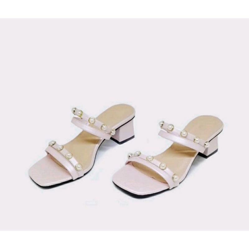 ORIGINAL, Higheels Wanita Mutiara Big Size 41-45 Slop Pesta Size JUMBO Heels Hak Tahu Ukuran Luar Negri Salem, 42