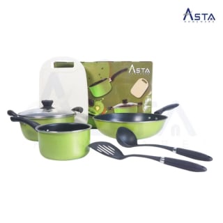 Panci Set Asta 7 Pcs Kiwi Warna Hijau Teflon Anti Lengket