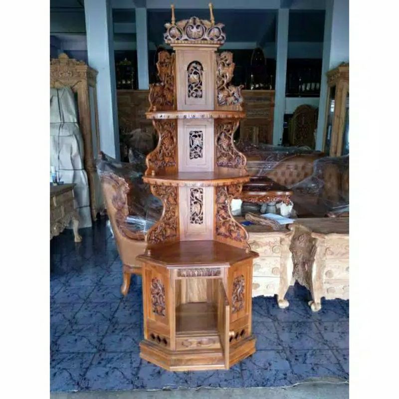 Rak sudut kayu jati / Rak anggur / Rak pojok