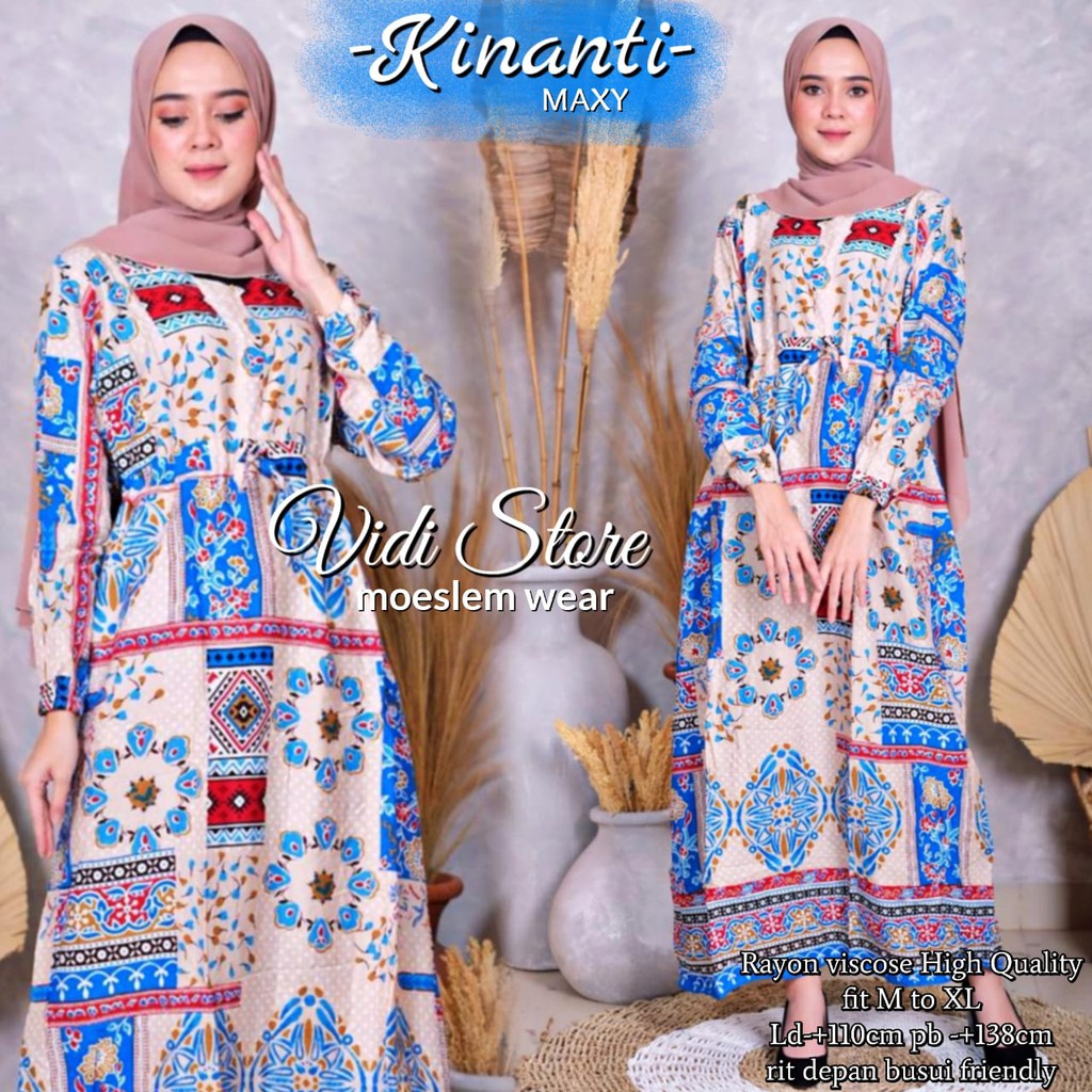 gamis KINANTI maxy long homey dress busui resleting depan fashion muslim motif rayon viscose