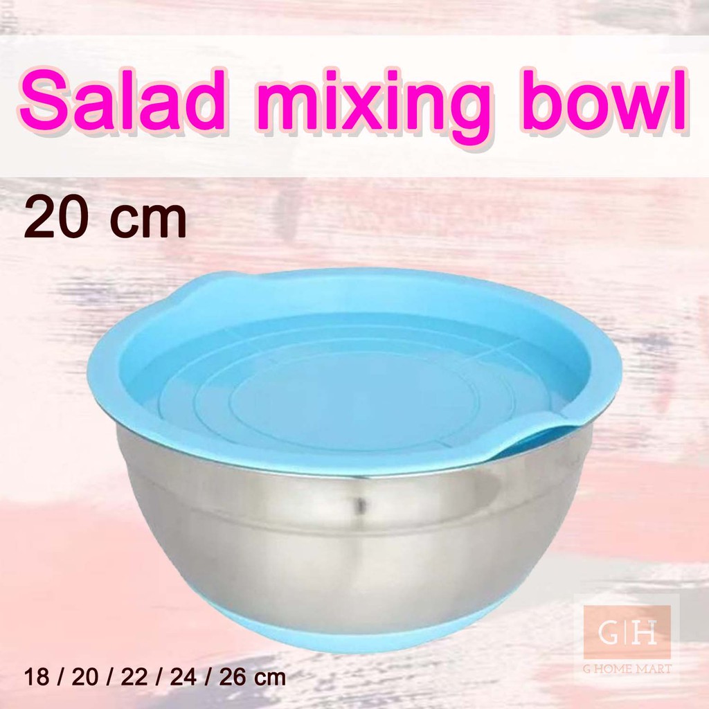 Mixing Bowl 20 cm Anti Slip Tutup Warna biru muda/ Mangkok Baskom Adonan Stainless Steel