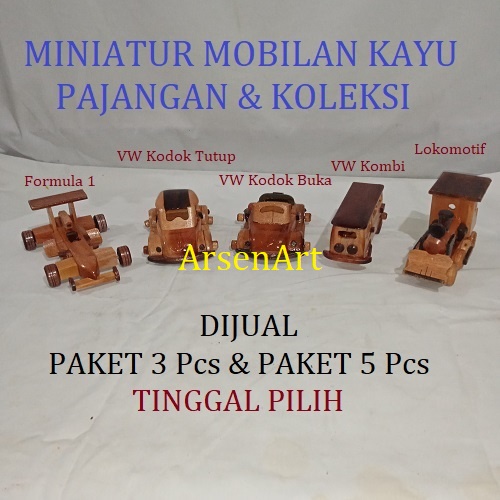 Pajangan dan Koleksi Miniatur Kayu Mobil Kecil Ukuran ( S ) Paket 3 Pcs Tinggal Pilih