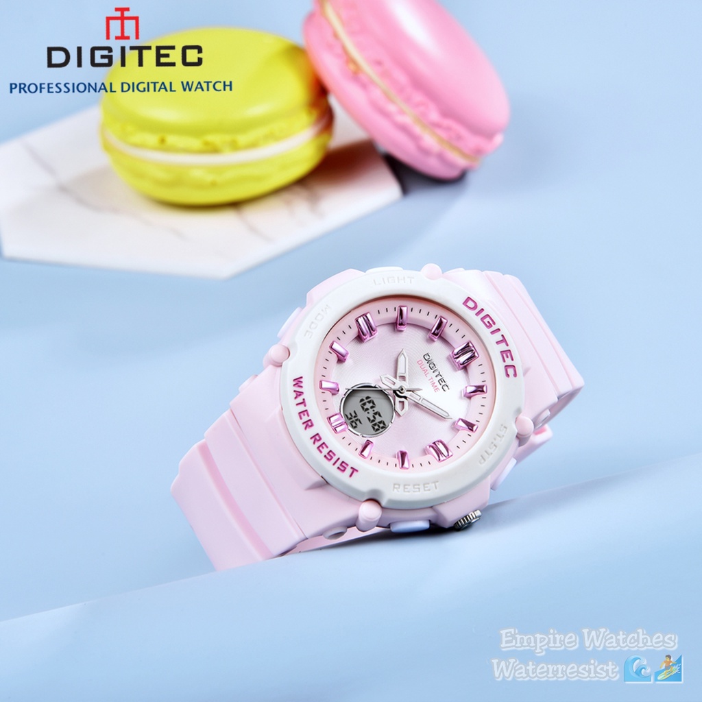 Jam Tangan Digitec DG4110T 4110 Wanita Cewek Digital Analog Strap Rubber Dualtime Kualitas Original Waterproof