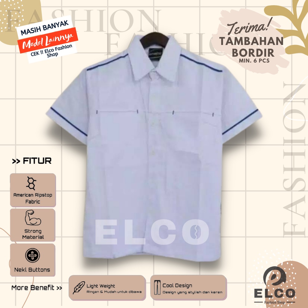 Baju seragam kerja kemeja lengan pendek baju pdh putih list biru 01 seragam kantor kemeja kombinasi 