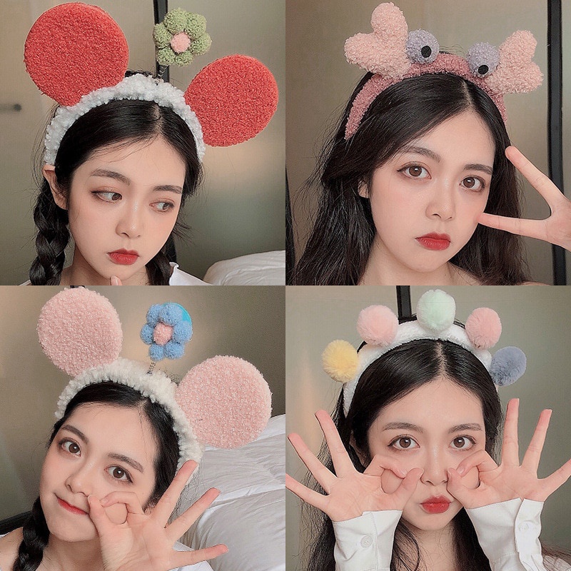 Bando Hairband Kartakter Telinga Beruang Bear bulu kekinian Bandana Aksesoris Wanita Rambut Korea Import