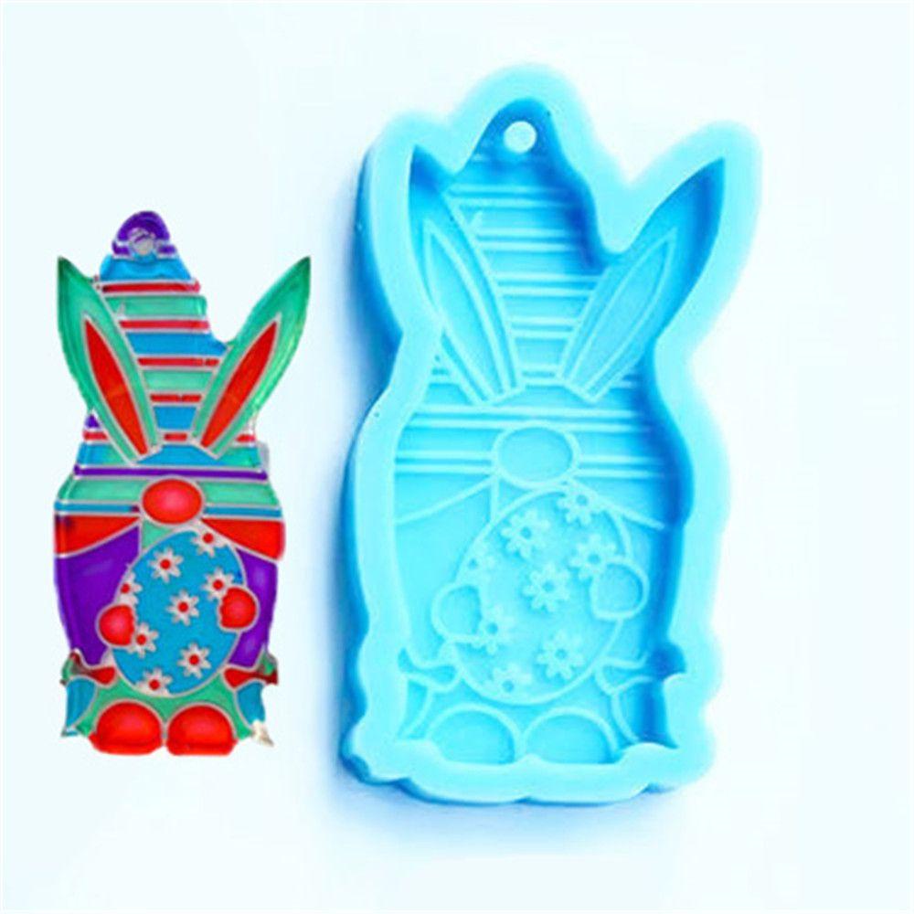 Solighter Cetakan Telur Paskah Permen Coklat Happy Easter Hanging Tag Cetakan Silikon Liontin Kelinci Clay Mold Easter Rabbit Mold