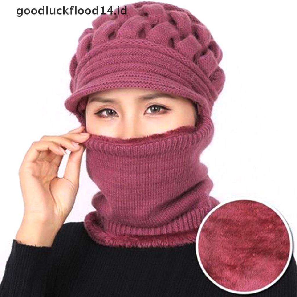 [OOID] Winter Female Lady Woolen Hat Thickening Warm Knit Beanie Scarf Crochet Cap  ID