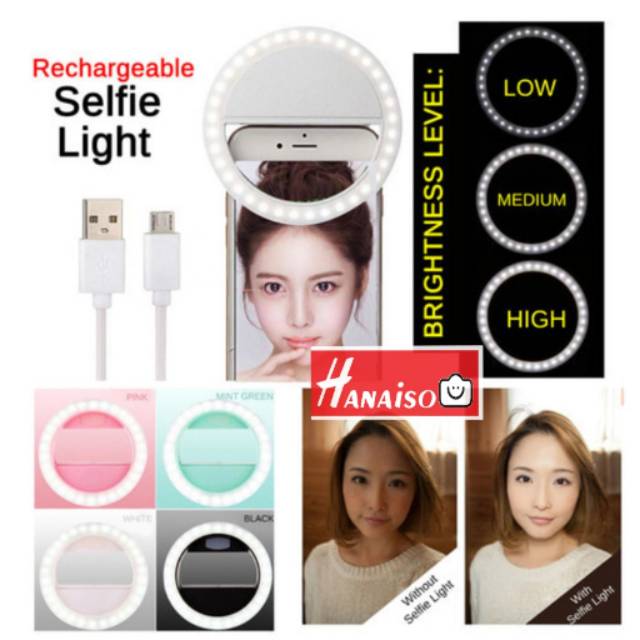 Ringlight Hanaiso Ring Light Selfie Clip Pocket| Lampu Foto Selfie Ringlight Charge USB