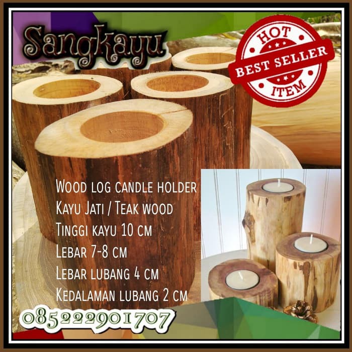 Tempat lilin kayu jati tea light teak wood candle holder rustic vintag