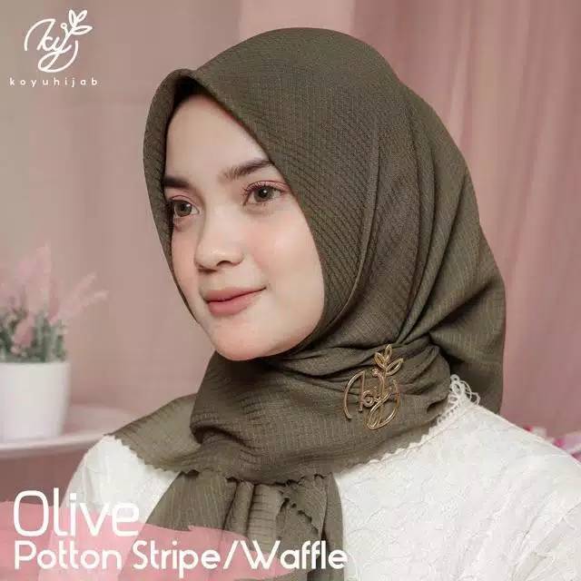 Hijab segi empat koyu potton stripe/walfie waran olive