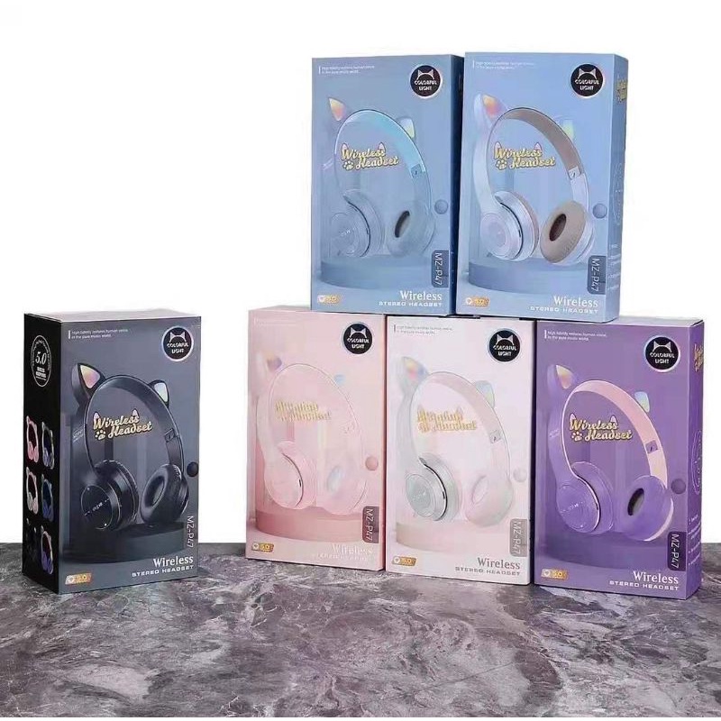 Saiia Store Headphone Kucing Aneka Warna Bluetooth Wireless