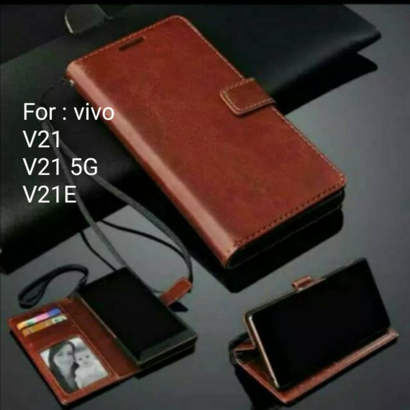 Leather case Vivo V21 5G V21E e sarung dompet kulit Wallet Flipcover Casing Buku Book Folio Cover diary