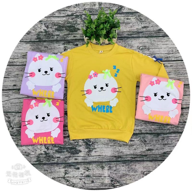 Atasan Anak Perempuan Import 4-11 Tahun Switer Import 100% (SWEATER IMPORT SABLON RENDA)