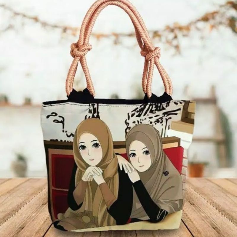 Tas tote bag tali sumbu hijab motif stael