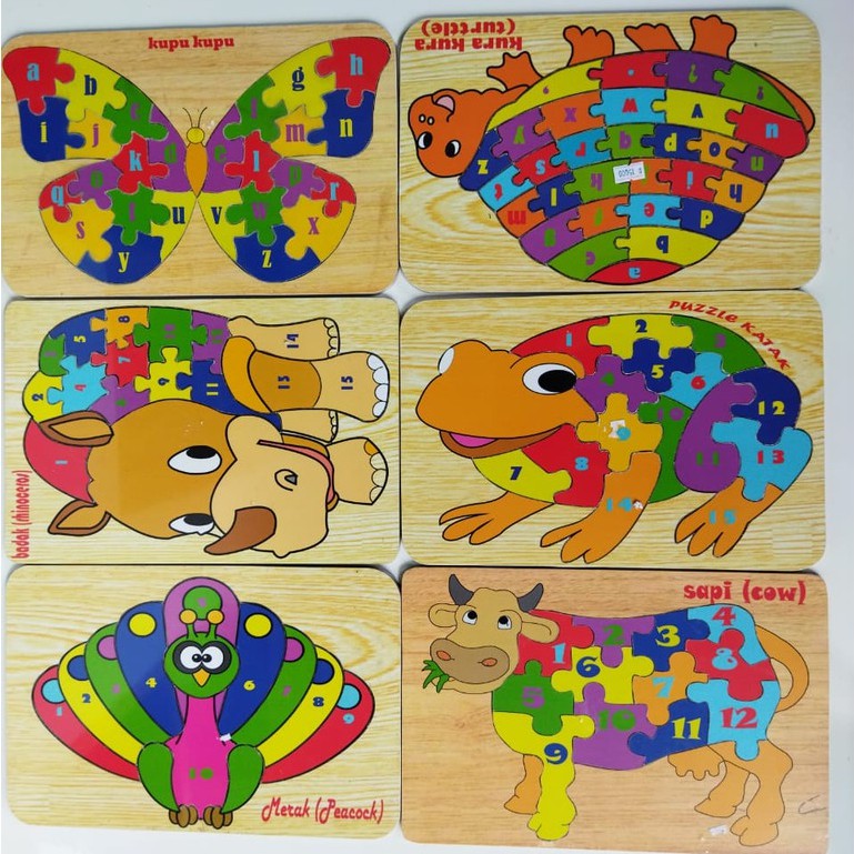 Puzzle Kayu Aneka Karakter Mainan Anak Edukasi Hijaiyah Huruf Angka