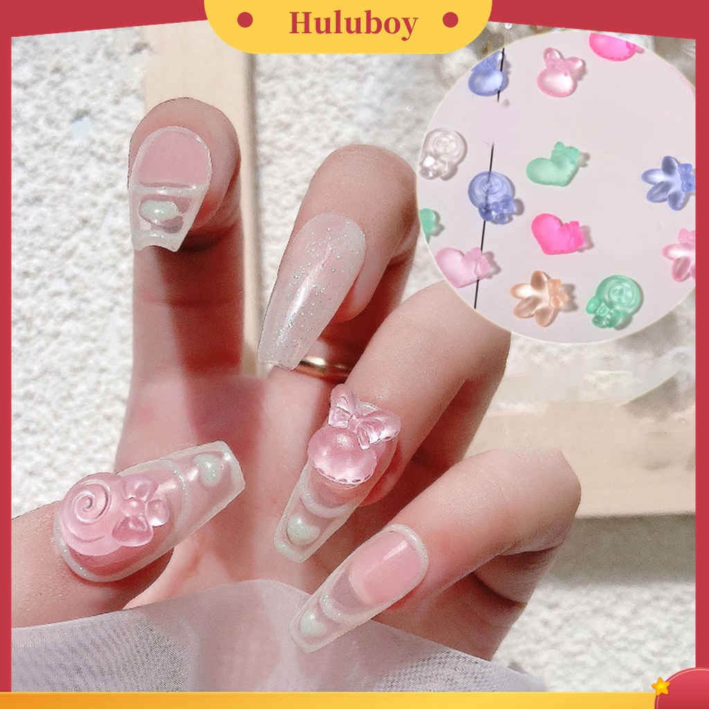 Huluboy Huluboy♡ 20pcs / Set Hiasan Kuku Motif Kartun Aksen Berlian Imitasi Translucent Tahan Lama Untuk Nail Art