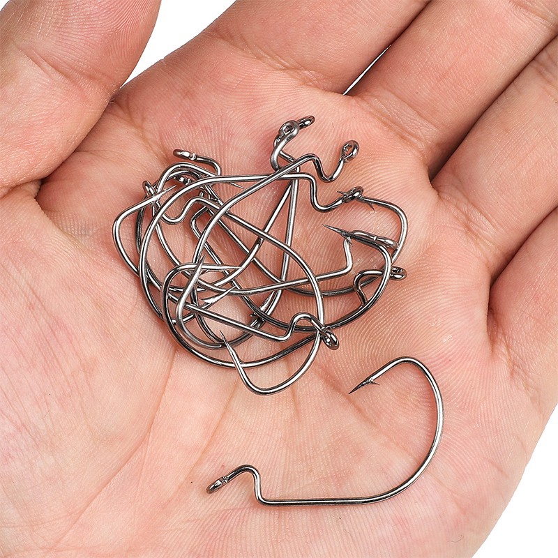 50pcs/Set Fishing Hook Carbon Steel Crank hook For Soft Worm Lure Bass Barbed Carp Fishing Hooks