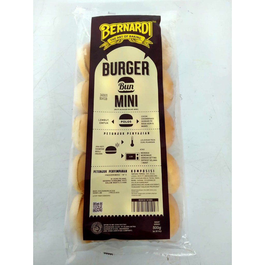 

ROTI BERNARDI MINI BURGER ISI 20 berat 500 Gr