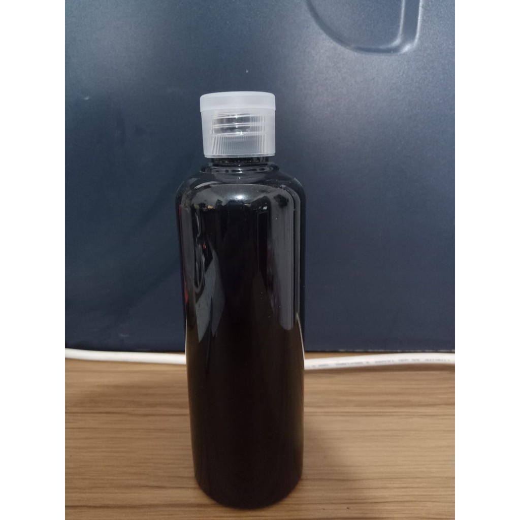 Botol Plastik PET 250ml BR Hitam Tutup Fliptop