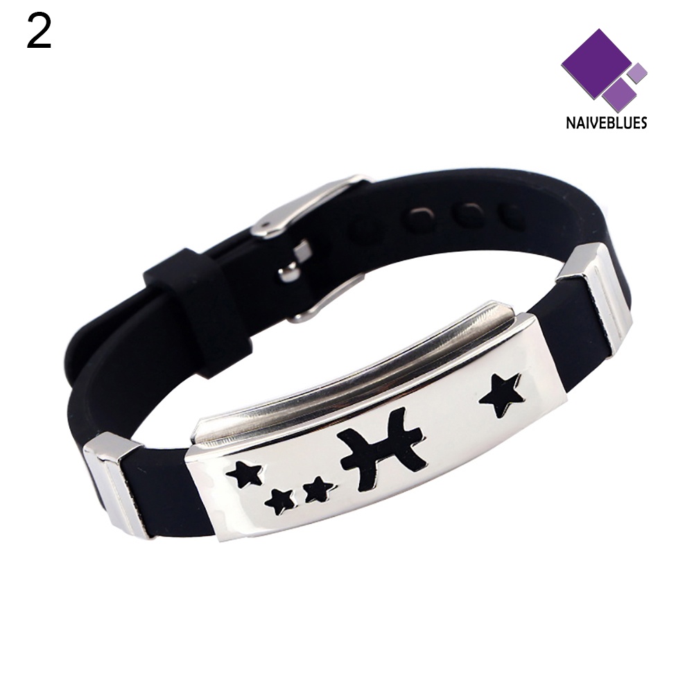 Naiveblue &gt; Gelang Tangan Silikon + Stainless Steel Motif Horoskop Untuk Pria