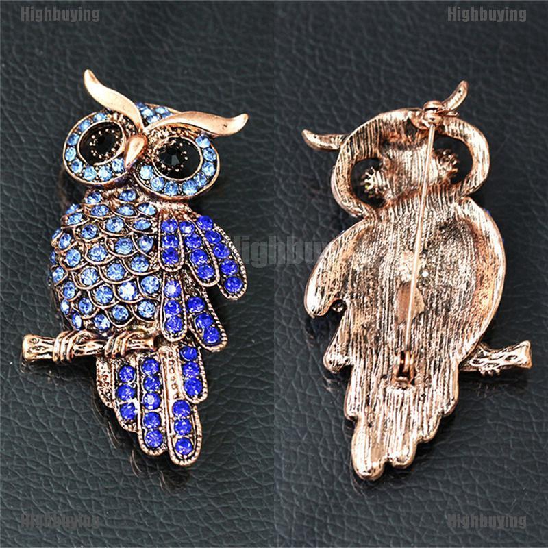 Pin Bros Bentuk Burung Hantu Aksen Batu Permata Biru Gaya Vintage Untuk Pernikahan