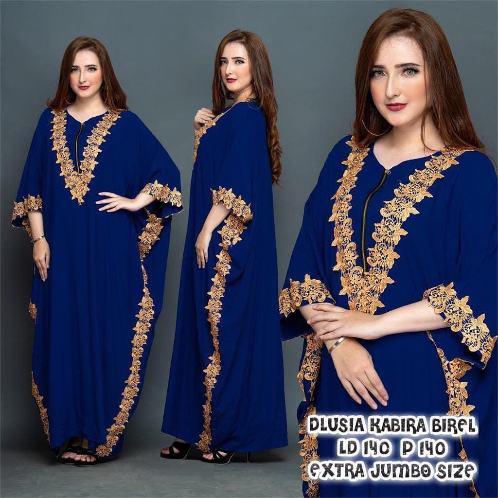 Dress Jumbo Kabira  Ld 150 Kaftan Rayon Halus Tebal Kekinian Resleting Depan Busui