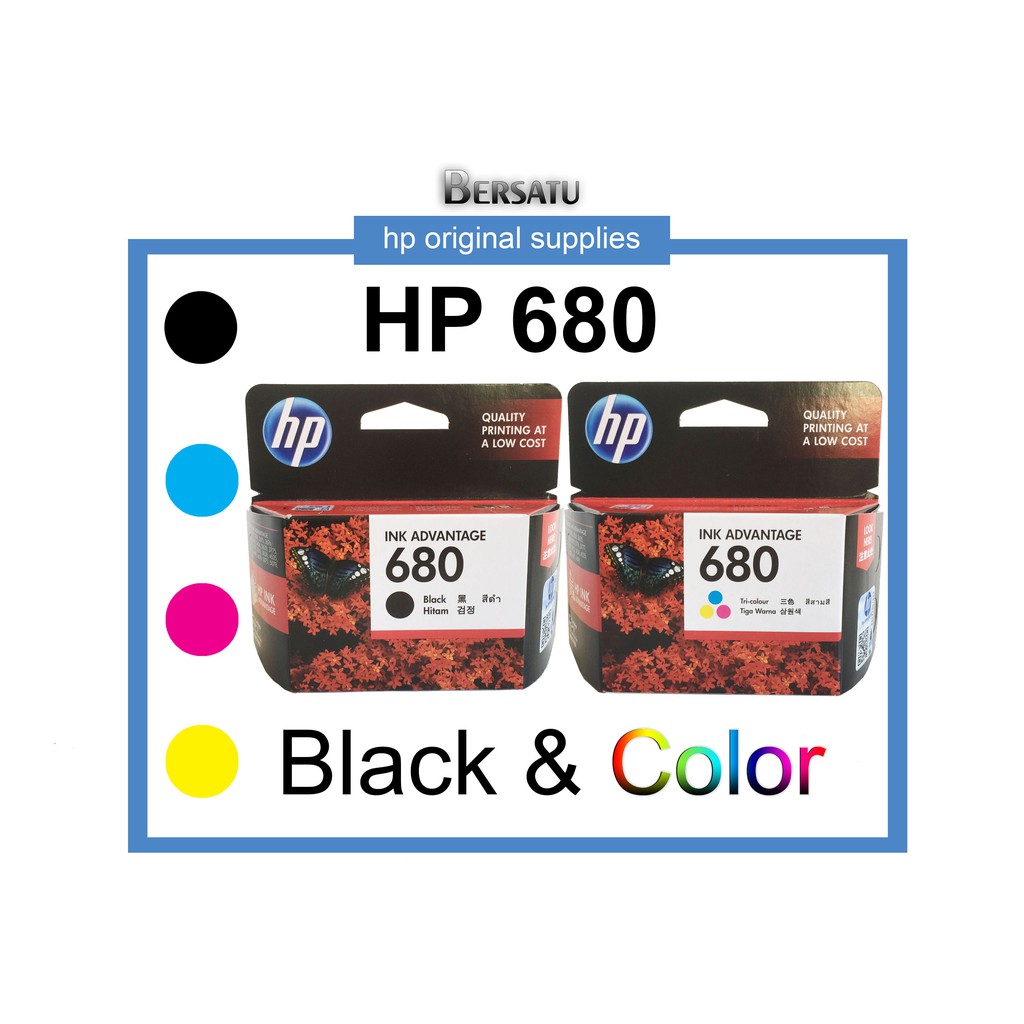 STOK READY Paket ⑵ Tinta ∭ Cartridge HP 680 Ori Black/Bk/Hitam =1 &amp; Color/Colour/Warna =1♕ L0 SF Q2